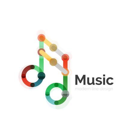 Music note logo, flat thin line geometric design isolated on whiteのイラスト素材