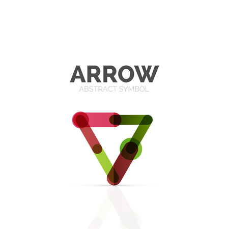 Linear arrow abstract logo, connected multicolored segments of lines in directional pointer figure. Vector wire business icon isolated on whiteのイラスト素材