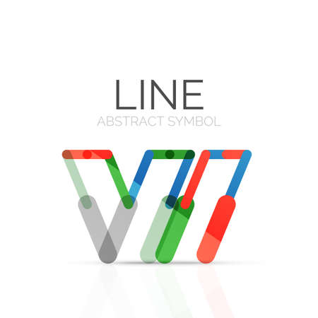 Linear abstract logo, connected multicolored segments of lines geometrical figure. Vector wire business icon isolated on whiteのイラスト素材