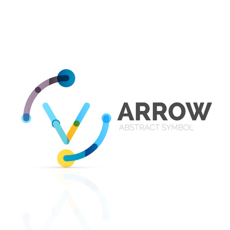 Linear arrow abstract, connected multicolored segments of lines in directional pointer figure. Vector wire business icon isolated on whiteのイラスト素材