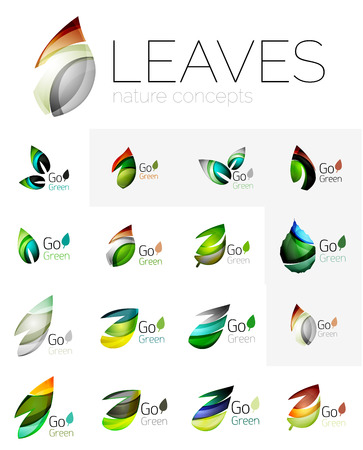 Abstract geometric leaves, company logo collection, nature icon set. Vector illustrationのイラスト素材