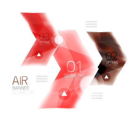 Glossy color arrow shapes with option infographic and buttons. Vector web information boxのイラスト素材
