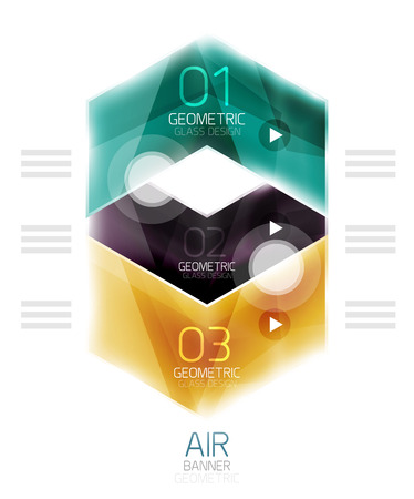 Glossy color arrow shapes with option infographic and buttons. Vector web information boxのイラスト素材