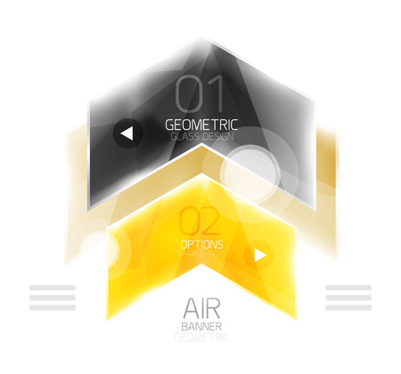 Glossy color arrow shapes with option infographic and buttons. Vector web information boxのイラスト素材