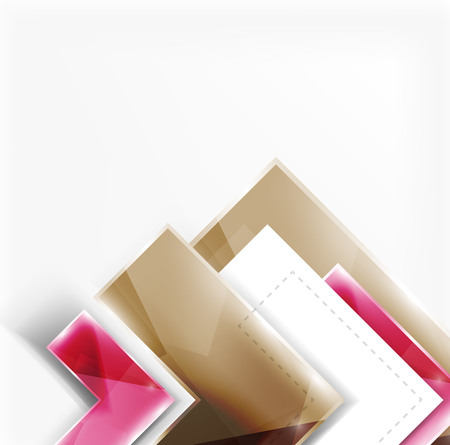 Colorful glossy arrow shapes. Abstract background. Vector web brochure, internet flyer, wallpaper or cover poster design. Geometric style, colorful realistic glossy arrow shapes with copyspace. Directional idea bannerのイラスト素材