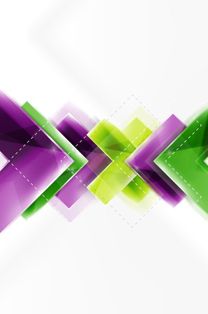 Colorful glossy arrow shapes. Abstract background. Vector web brochure, internet flyer, wallpaper or cover poster design. Geometric style, colorful realistic glossy arrow shapes with copyspace. Directional idea bannerのイラスト素材