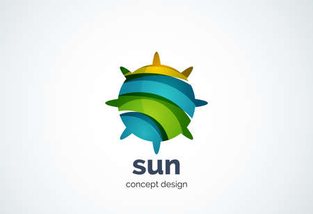 Sun template, shining star concept - geometric minimal style, created with overlapping curve elements and waves. Corporate identity emblem, abstract business company branding elementのイラスト素材