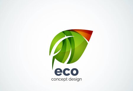 Abstract business company leaf   template, green concept - geometric minimal style, created with overlapping curve elements and waves. Corporate identity emblem.のイラスト素材