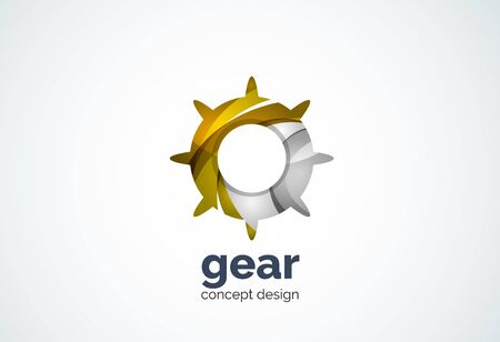 Gear   template, hi-tech digital technology working and engineering concept - geometric minimal style, created with overlapping curve elements and waves. Corporate identity emblem, abstract business company branding elementのイラスト素材