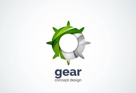 Gear  template, hi-tech digital technology working and engineering concept - geometric minimal style, created with overlapping curve elements and waves. Corporate identity emblem, abstract business company branding elementのイラスト素材