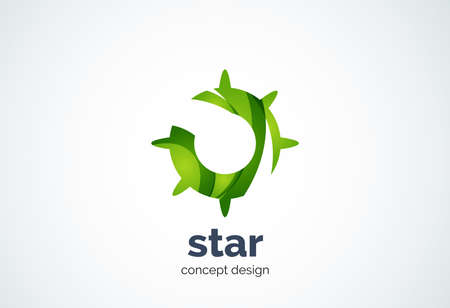 Sun  template, shining star concept - geometric minimal style, created with overlapping curve elements and waves. Corporate identity emblem, abstract business company branding elementのイラスト素材