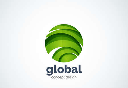 Sphere template, global or world concept - geometric minimal style, created with overlapping curve elements and waves. Corporate identity emblem, abstract business company branding elementのイラスト素材