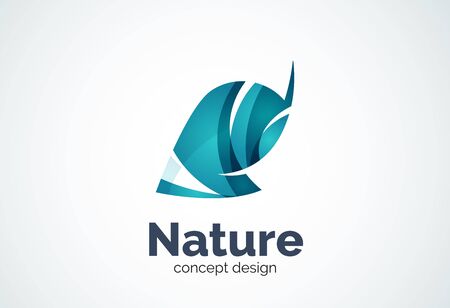 Abstract business company leaf  template, green concept - geometric minimal style, created with overlapping curve elements and waves. Corporate identity emblem.のイラスト素材