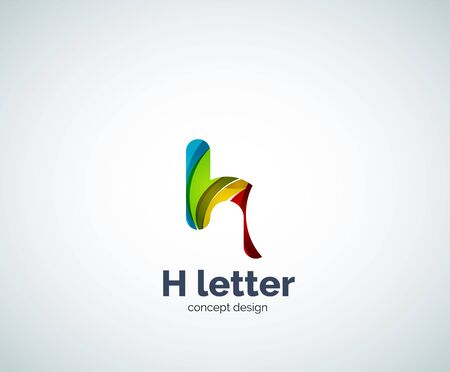 Abstract H geometric letter template. Overlapping transparent wave elements compositionのイラスト素材