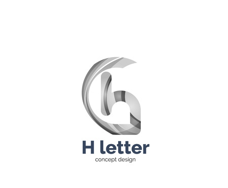 Abstract H geometric letter template. Overlapping transparent wave elements compositionのイラスト素材