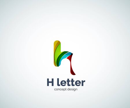 Abstract H geometric letter template. Overlapping transparent wave elements compositionのイラスト素材