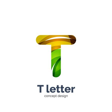 Vector T letter   modern abstract geometric elegant design, shiny light effect. Created with flowing wavesのイラスト素材
