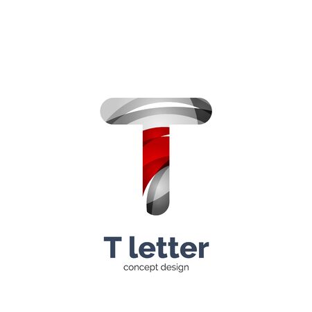 Vector T letter   modern abstract geometric elegant design, shiny light effect. Created with flowing wavesのイラスト素材