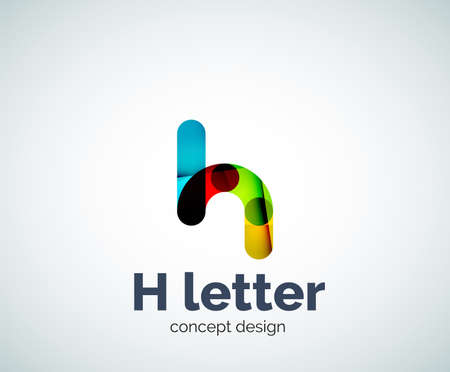 Abstract H geometric letter template. Overlapping transparent wave elements compositionのイラスト素材