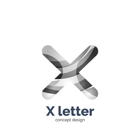 Vector X letter  modern abstract geometric elegant design, shiny light effect. Created with flowing wavesのイラスト素材