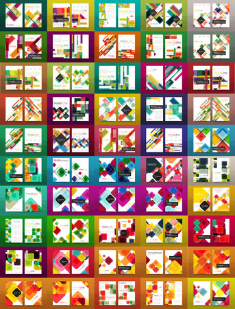Mega collection of business annual report brochure templates, A4 size covers created with geometric modern patterns - squares, lines, triangles, wavesのイラスト素材
