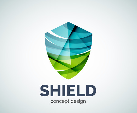 Shield business branding icon, created with color overlapping elements. Glossy abstract geometric style.のイラスト素材