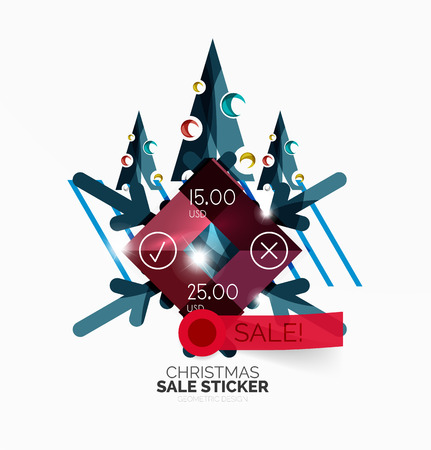 Vector Geometric Christmas Sale Stickers - shiny paper style elements with holiday concepts - Snowflake and New Year Treeのイラスト素材