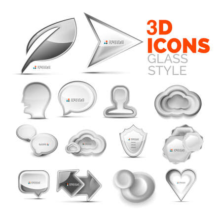 Set of vector 3d grey icons, universal elementsのイラスト素材