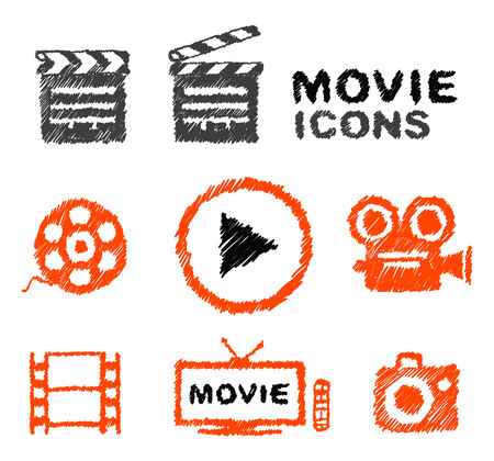 Set of vector hand-drawn movie icons.のイラスト素材