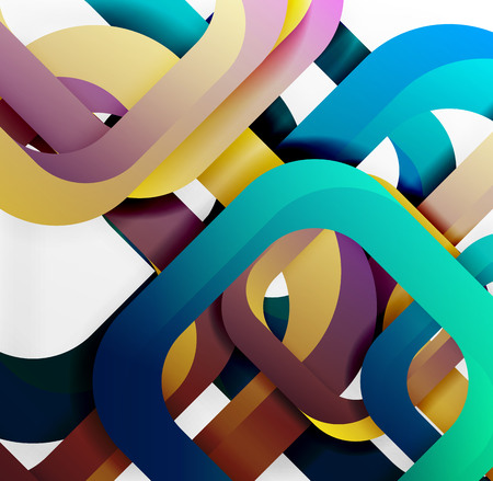 Square vector background, 3d style overlapping geometric shapes with shadows on light backdropのイラスト素材