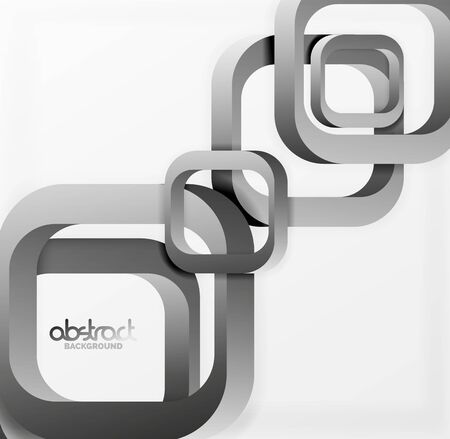 Square vector background, 3d style overlapping geometric shapes with shadows on light backdropのイラスト素材