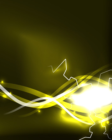 Glowing wavy lines template. Color lightning concept in the dark, energy magic abstract backgroundのイラスト素材