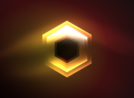 Techno glowing glass hexagons vector background, futuristic dark template with neon light effects and simple formsのイラスト素材