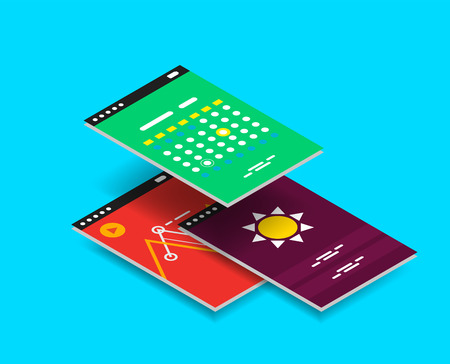 Vector isometric mobile app ui design conceptのイラスト素材