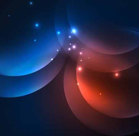 Glowing geometric shapes in dark space backgroundのイラスト素材