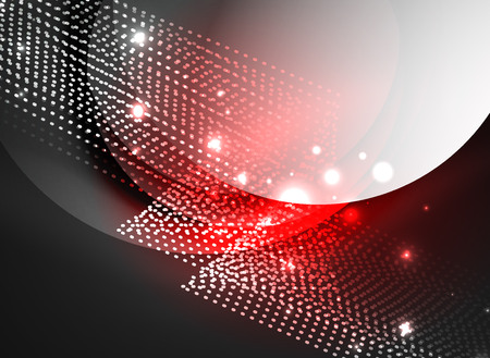 Glowing wave created with particles on dark color background. Vector digital techno illustrationのイラスト素材