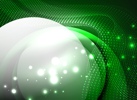 Glowing wave created with particles on dark color background using vector digital techno illustrationのイラスト素材