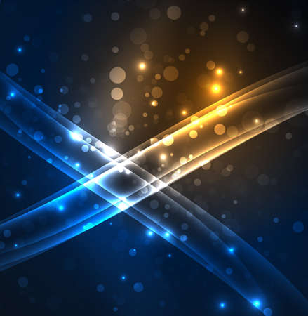 Energy lines, glowing waves in the dark, vector abstract background. Vector business or technology presentation design template, brochure or flyer pattern, or geometric web bannerのイラスト素材