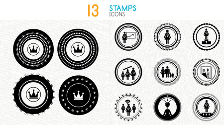 Collection of black and white stamps - quality and concept iconsのイラスト素材