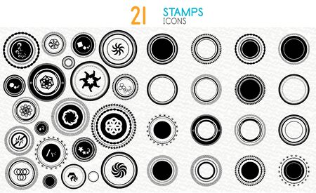 Collection of black and white stamps - quality and concept iconsのイラスト素材