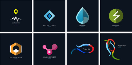 Set of color geometric icons on blue.のイラスト素材