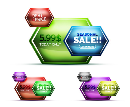 Glossy realistic glass effect, internet shopping sale iconsのイラスト素材