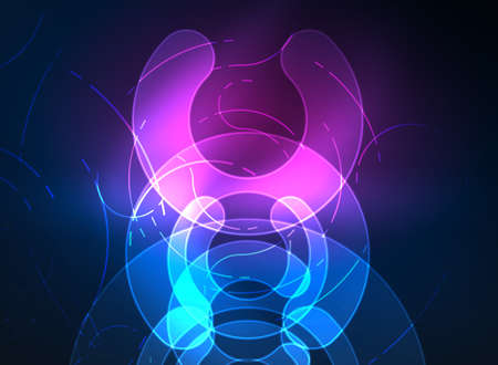 Round glowing elements on dark space, abstract background.のイラスト素材