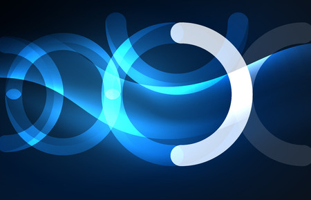 Abstract digital technology backdrop, round shape with glowing effects on dark space.のイラスト素材