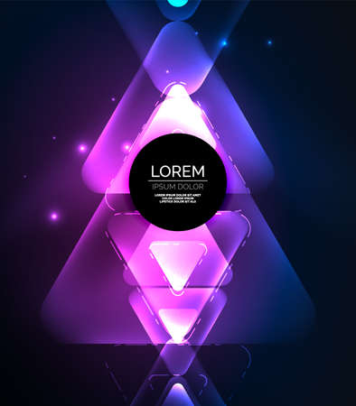Glass glowing bright triangles on dark space design abstract background.のイラスト素材