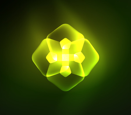 Glowing green glass transparent pentagans, geometric abstract digital background. Vector illustrationのイラスト素材