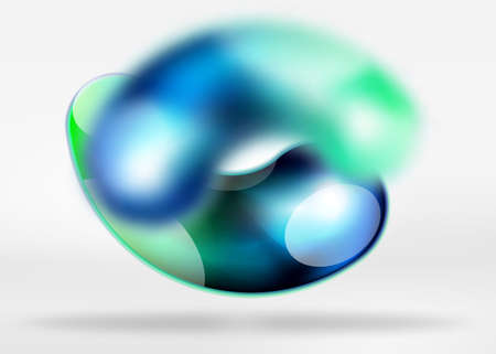 Digital techno abstract background, grey 3d space with blue glass curvy bubble. Vector technology abstract backgroundのイラスト素材