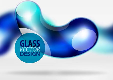 Digital techno abstract background, grey 3d space with blue glass curvy bubble. Vector technology abstract backgroundのイラスト素材
