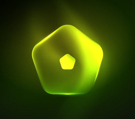 Glowing green glass transparent pentagans, geometric abstract illustration.のイラスト素材