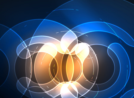 Round glowing elements on dark space, abstract background. Vector illustrationのイラスト素材